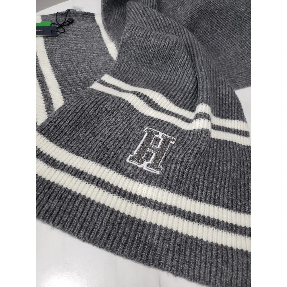 NEW Tommy Hilfiger Varsity Patch Ribbed Knit Men's Scarf PREP ACADEMIA ATHLETIC